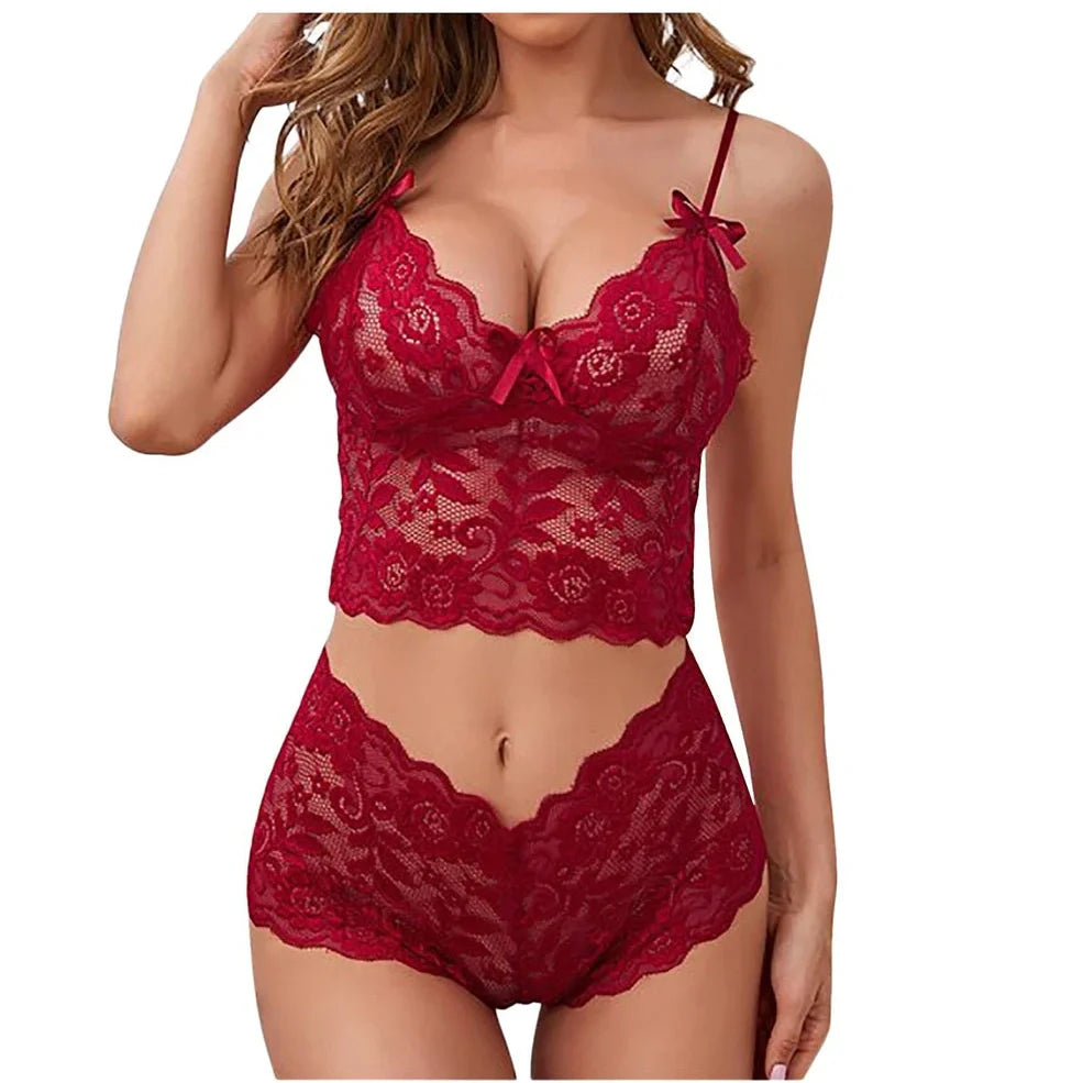 Women's adjustable lace lingerie set with chest wrap fastening in multiple colours