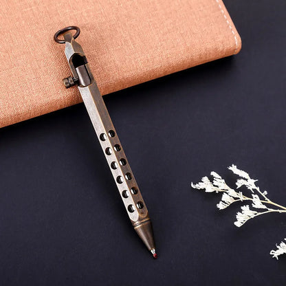 Brass hexagonal bolt action roller pen with 0.5mm tip in natural or black finish