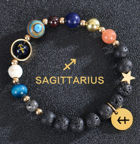 Stylish frosted stone beaded zodiac constellation bracelet for unisex wear
