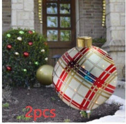 Vibrant, inflatable 60cm Christmas ball decorations in various patterns and colors for indoor and outdoor holiday display