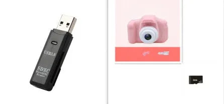 Colourful kids digital camera with silicone case showing 2-inch screen and lens.