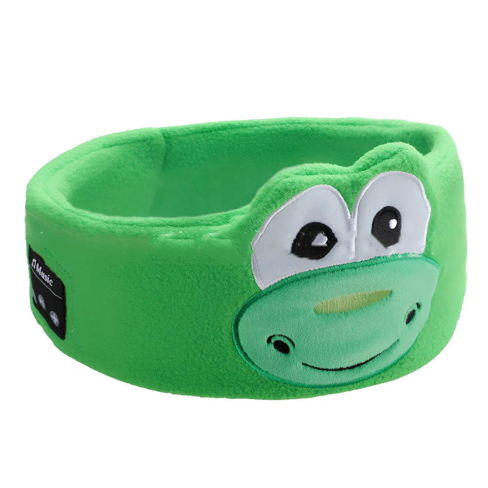 Bluetooth animal headband sleep mask with dinosaur hood showing integrated speakers and wireless design