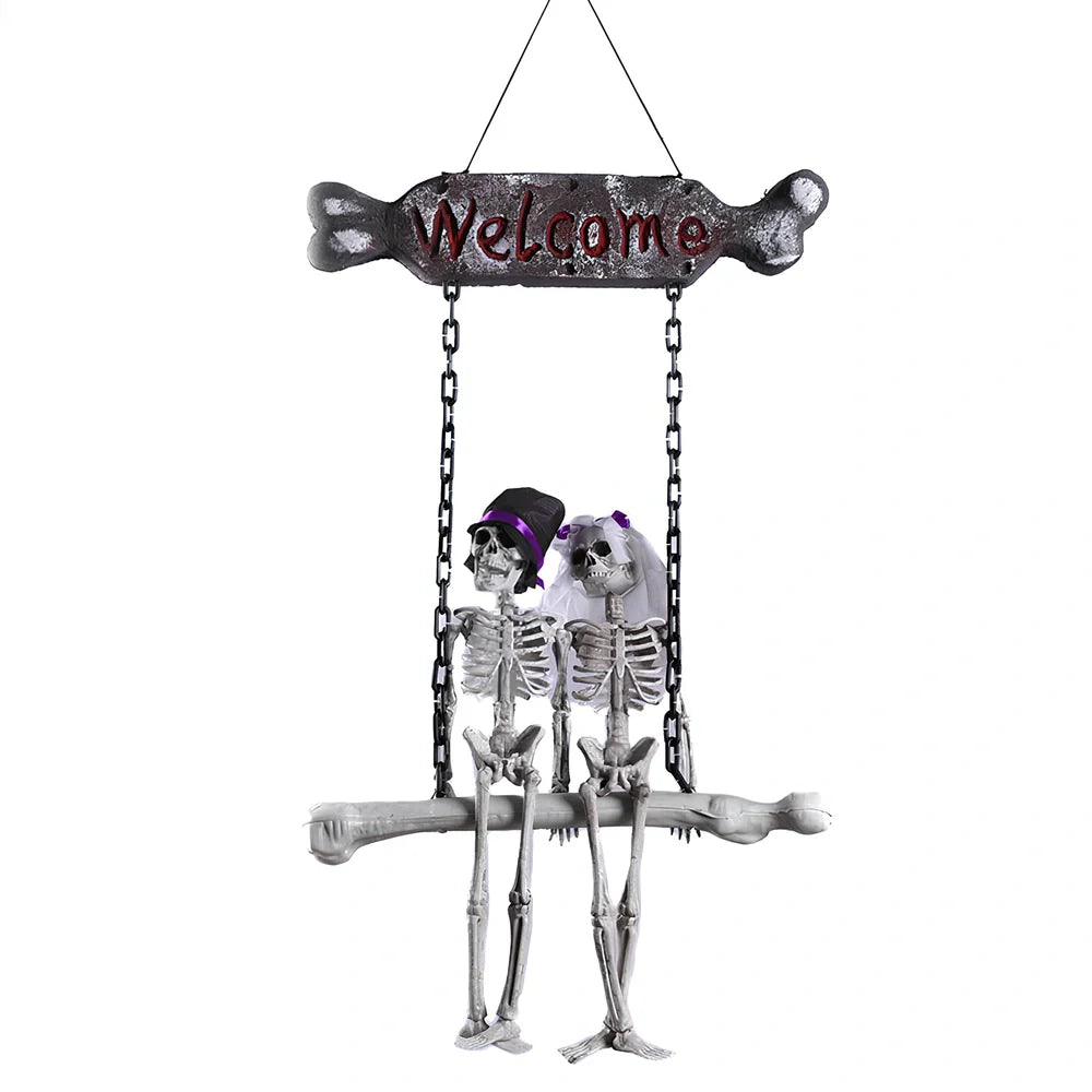 Halloween bride and groom foam door hanging pendant with cloth decoration measuring 30cm
