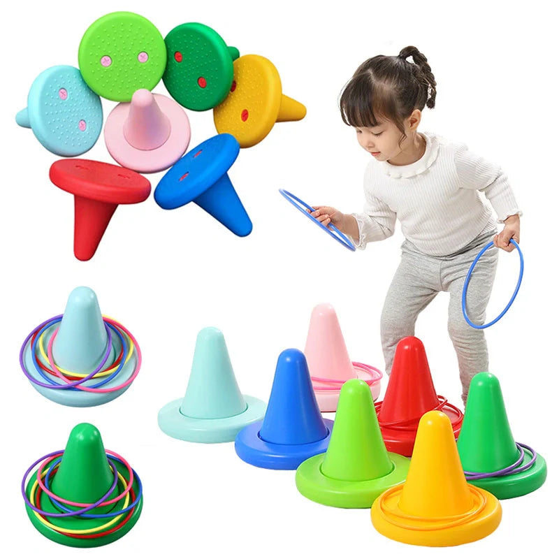 Children's balance training toy with bright colors and tactile dots for sensory development
