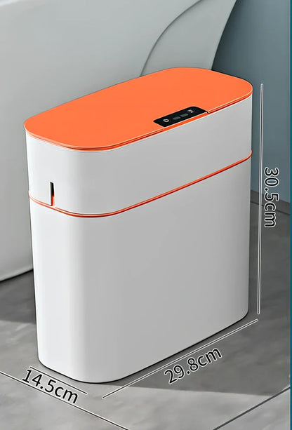 Automatic electric trash bin with infrared sensor opening, available in azure blue, white, and four other colours
