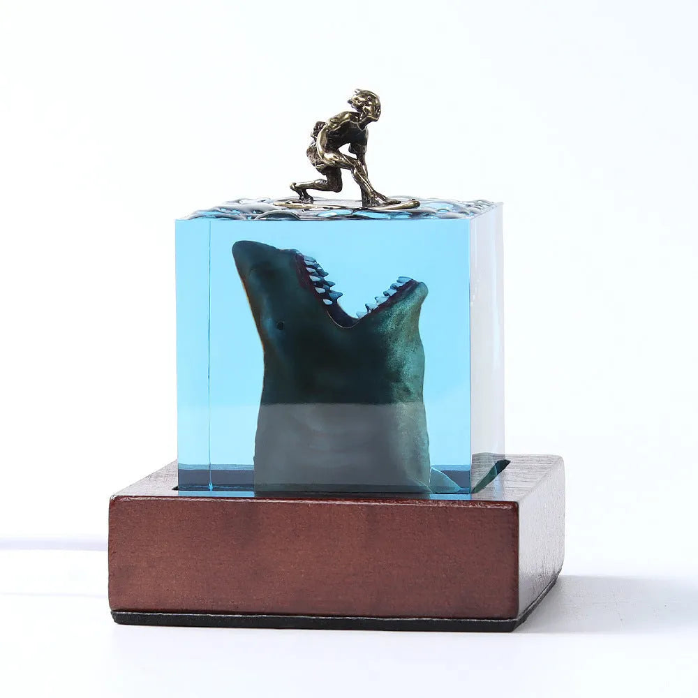 Ocean shark surfer scene resin night light in 5cm and 8cm size options