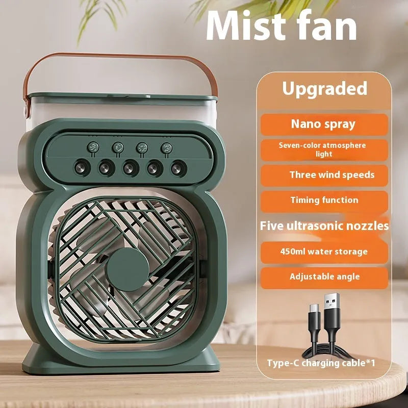 Portable evaporative air cooler humidifier fan with LED night lights in black, blue, green or white