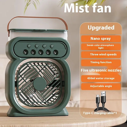 Portable evaporative air cooler humidifier fan with LED night lights in black, blue, green or white