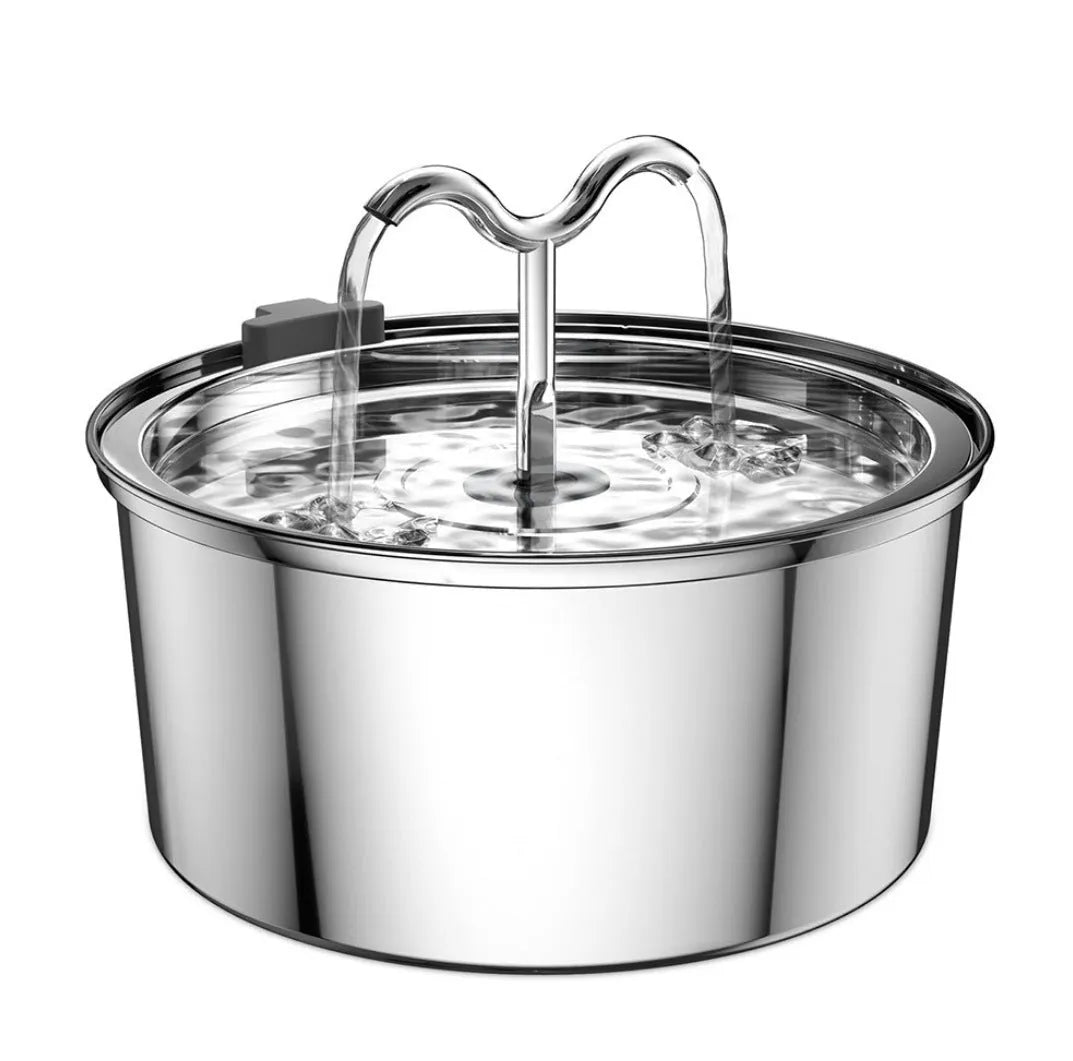 Stainless steel round pet water dispenser with 4L capacity and multiple outlet options
