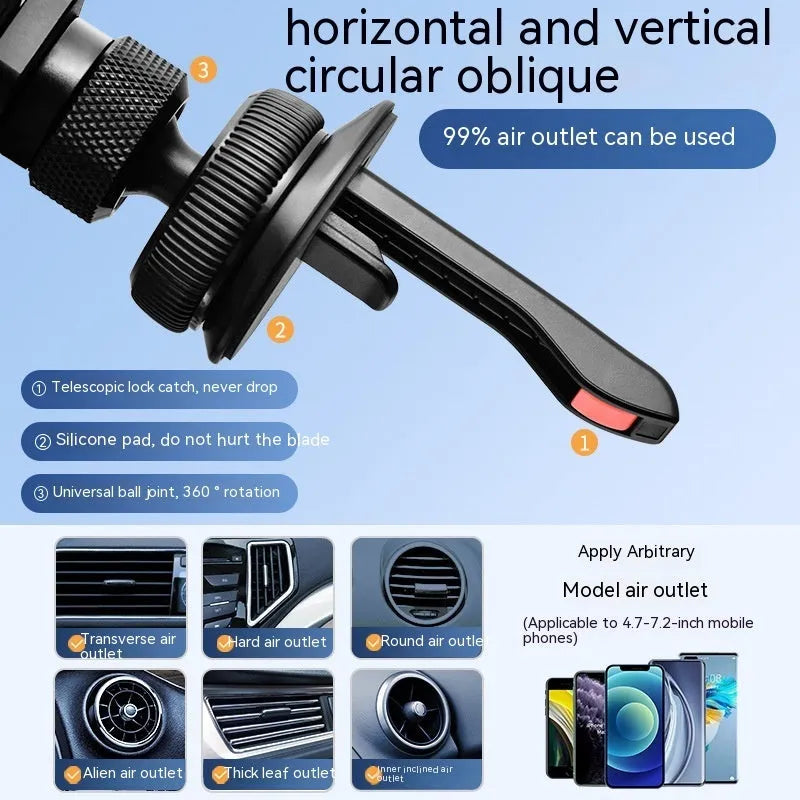 Aluminium alloy car phone mounting bracket showing snap-on design with silver finish