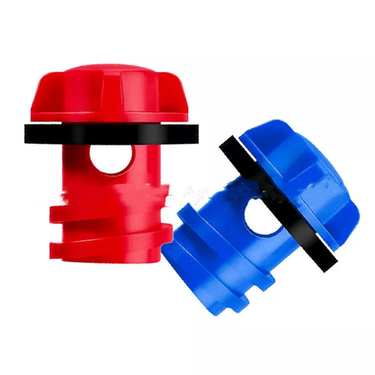 Silicone refrigerator drain plug in red, blue, black, and orange colors