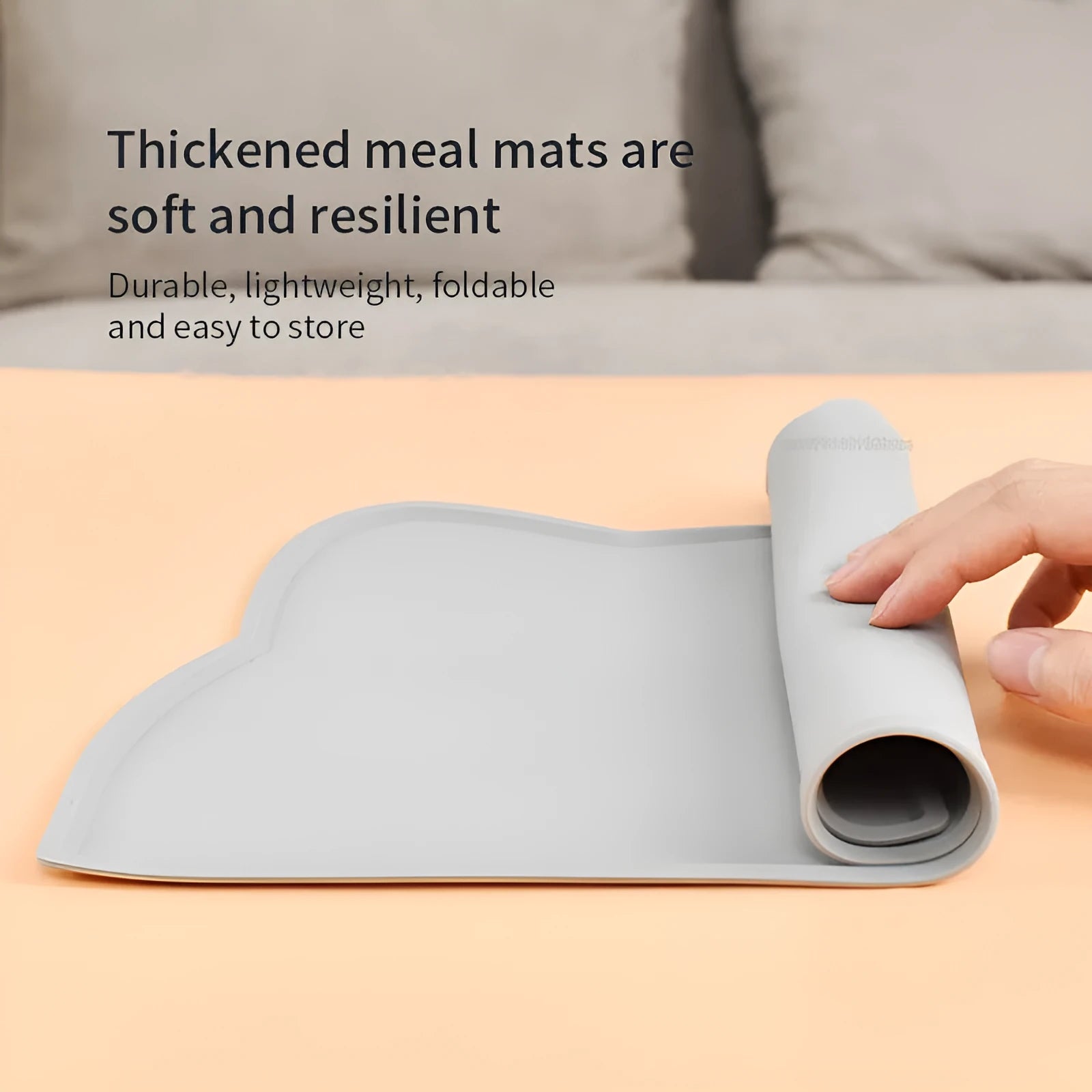 Blue silicone pet feeding mat in cat head shape for dog and cat food bowls