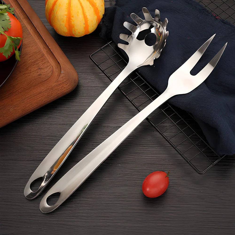 Thickened 430 stainless steel kitchen utensils set with seven tools including drain shovel and anti-slip handles