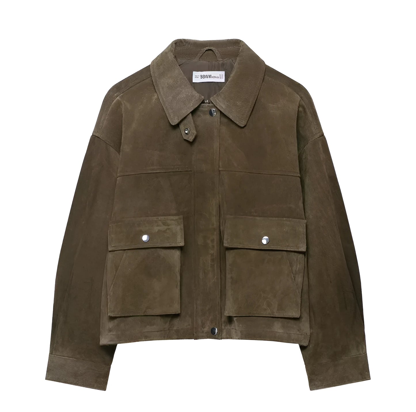 Women's picture colour PU jacket coat in a Japanese Korean casual style, shown on a hanger.