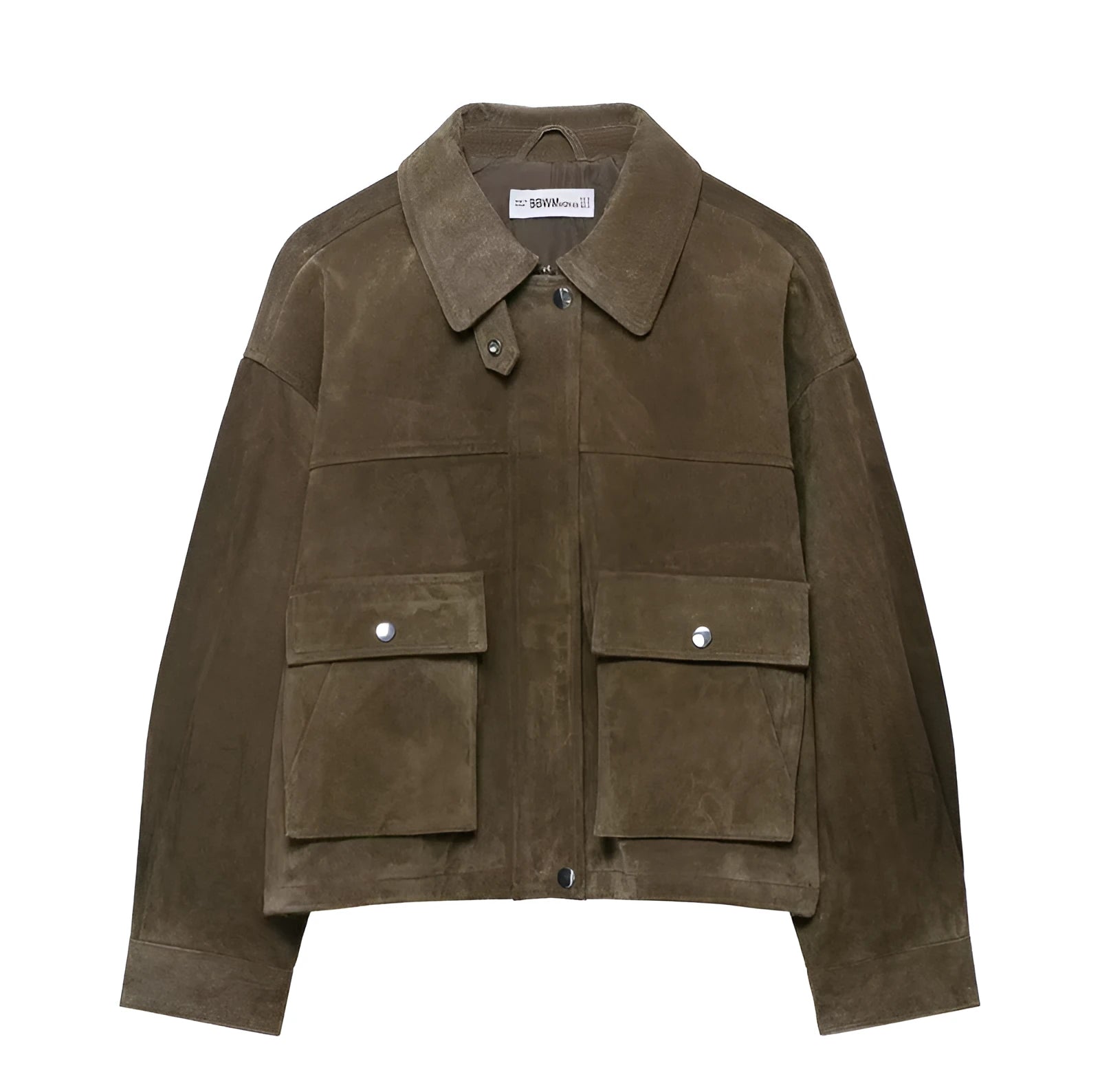 Women's picture colour PU jacket coat in a Japanese Korean casual style, shown on a hanger.