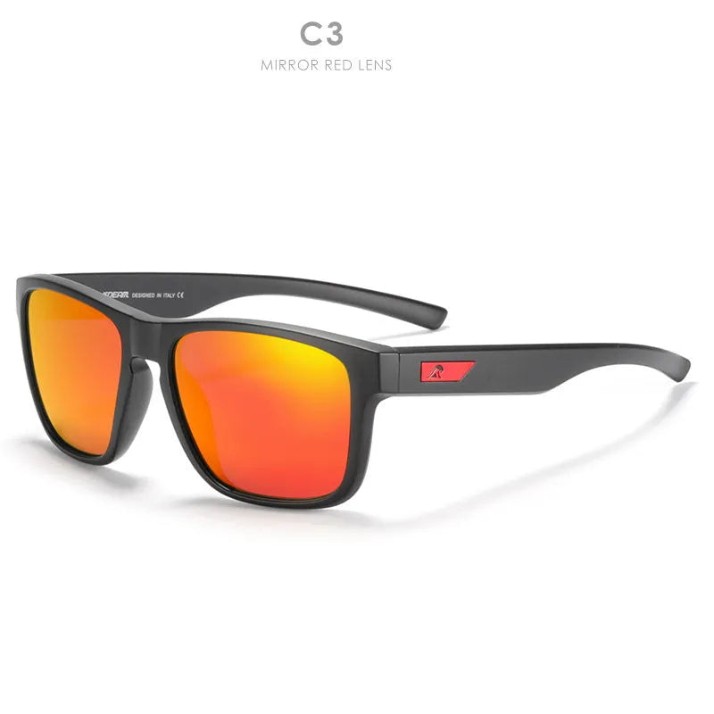 Men's polarised sunglasses with TAC lenses and PC frame in a selection of eight colours for outdoor use.