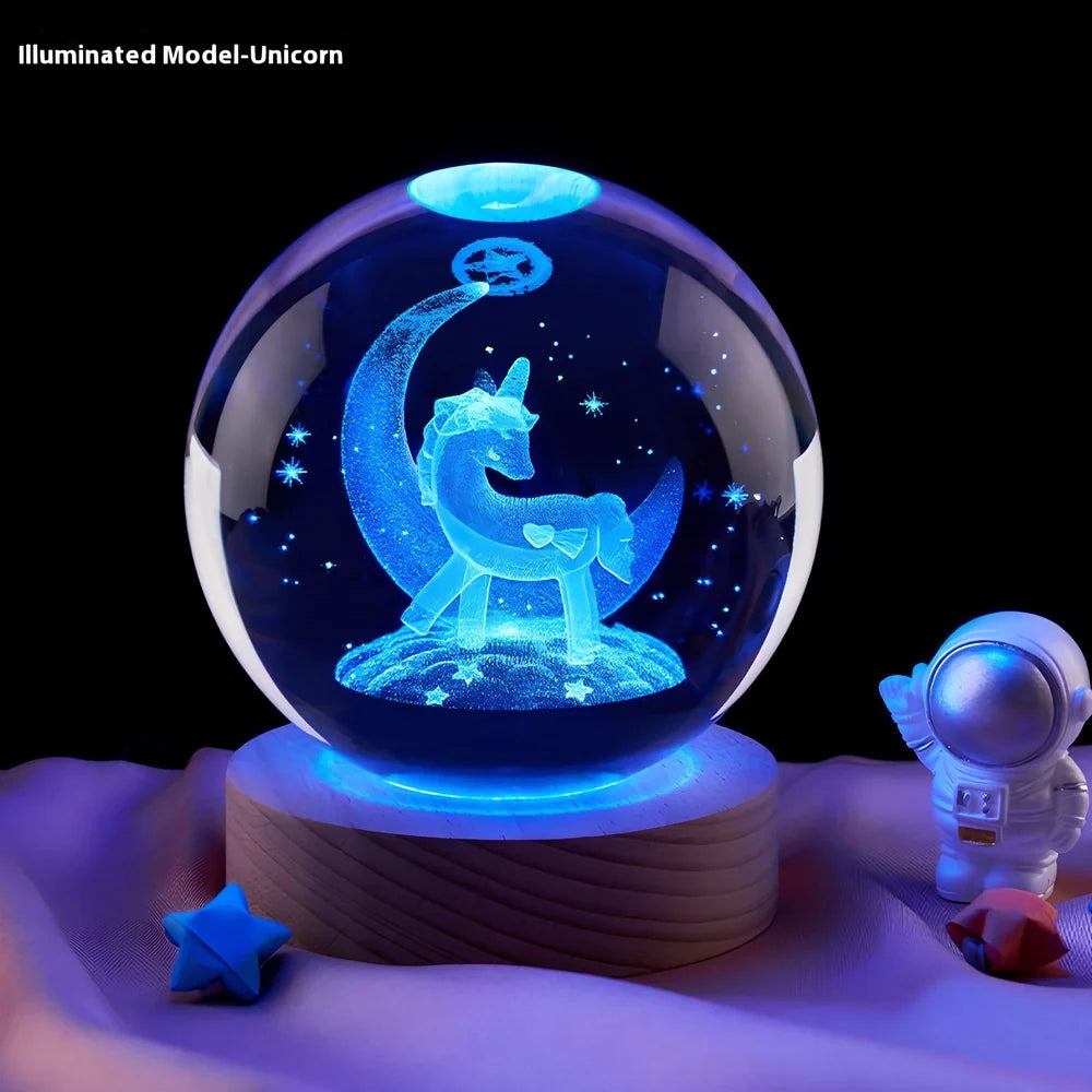 Moon small night lamp with crystal ball and USB base in celestial design theme