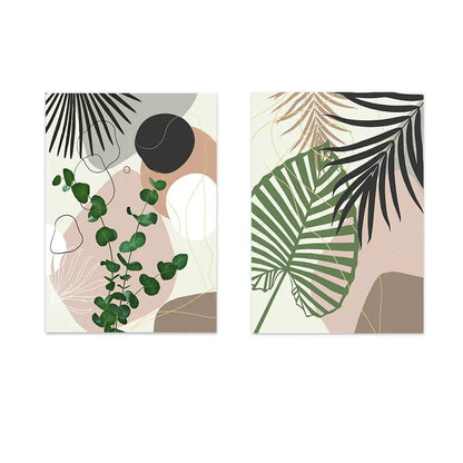 Tropical leaf pattern canvas painting in fashion casual style with no-frame design