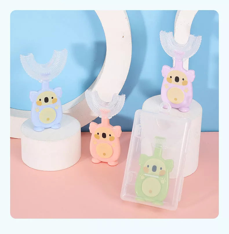 Zhuanzhuanxiong Children's U-shaped Silicone Toothbrush in vibrant koala designs