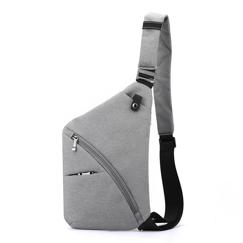 Men's black Oxford cloth chest bag with letter print worn over shoulder