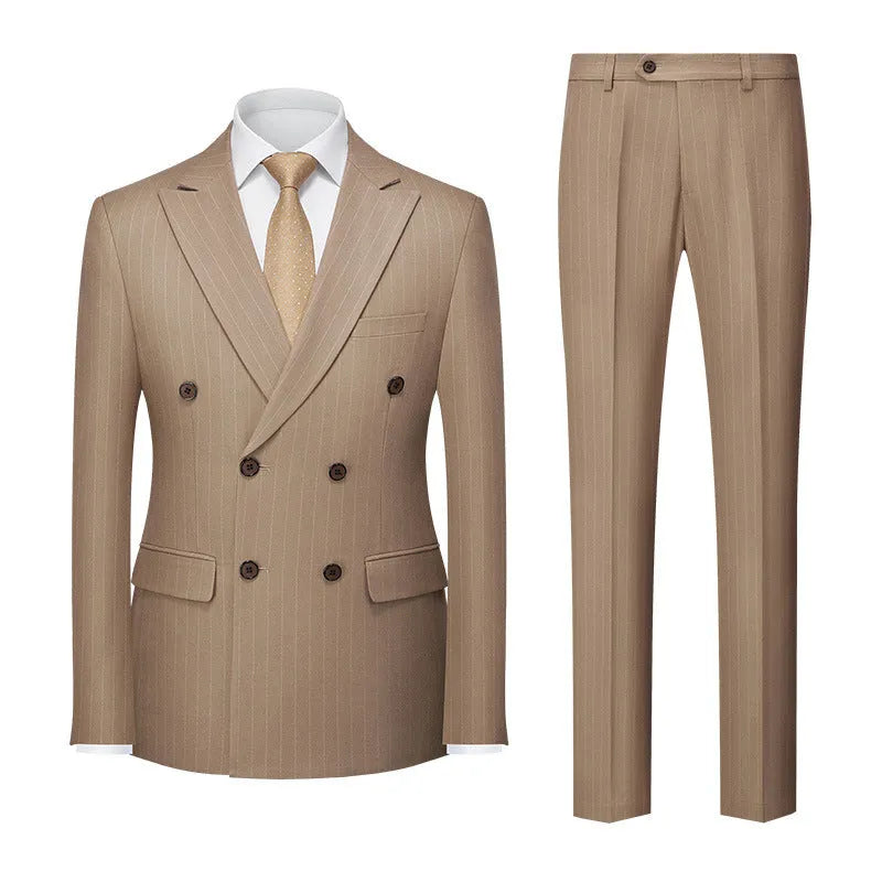 Men's double-breasted striped suit with trousers in slim-fit business styling