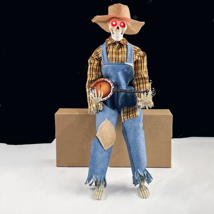 Luminous skeleton guitarist Halloween decoration with eerie glow and unique design