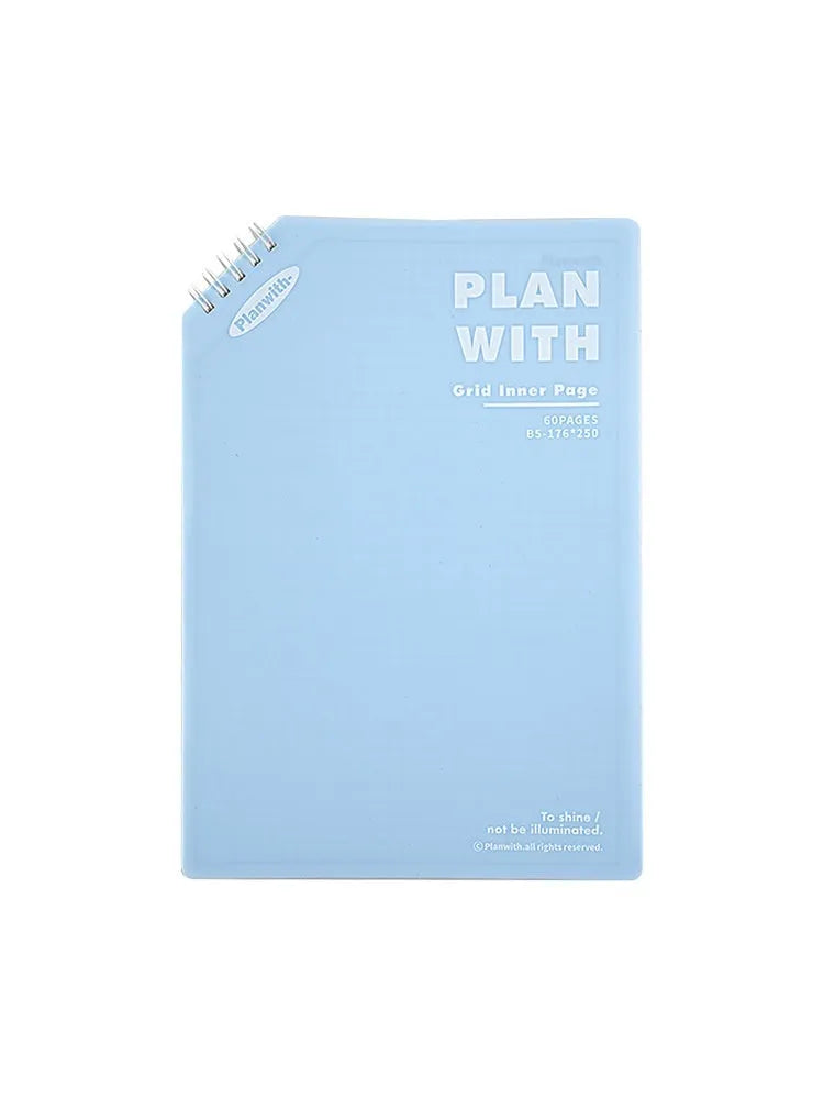 Oblique Angle notebook with 60 sheets, A5 or B5 size, white or plaid blue cover options for student use