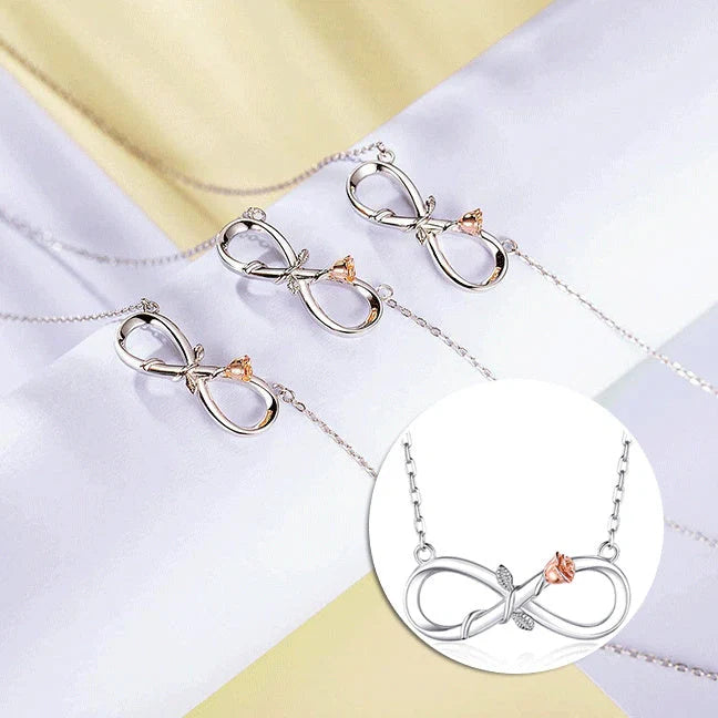 Double Fair Infinity Symbol Rose Necklace in S925 Silver with adjustable length