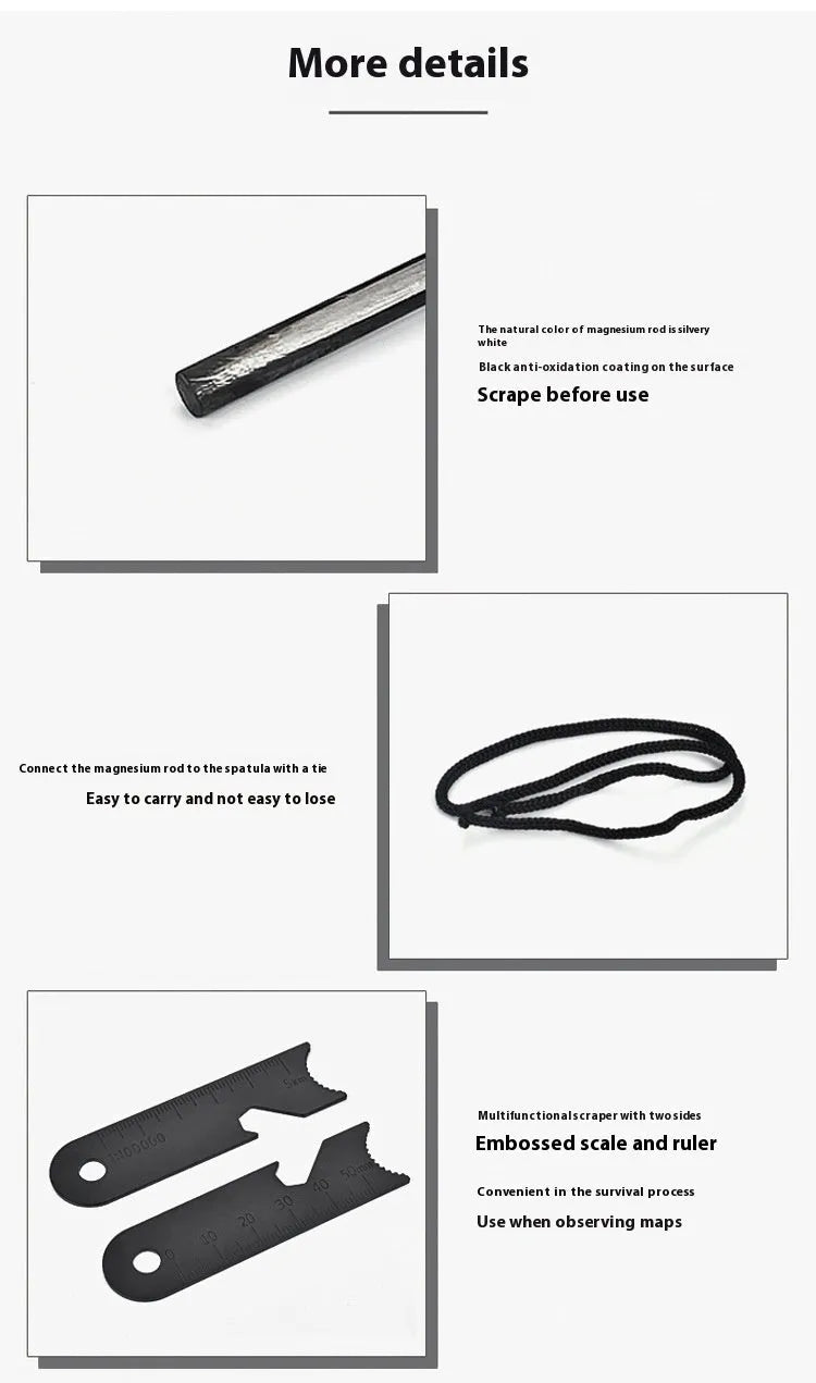 Black outdoor camping flint with magnesium alloy rod and stainless steel multifunctional scraper tool