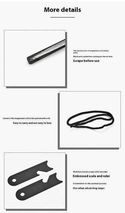 Black outdoor camping flint with magnesium alloy rod and stainless steel multifunctional scraper tool