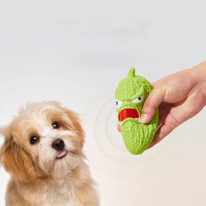 Bitter Gourd and Chili shaped dog toys with bite-resistant surfaces for teeth grinding.