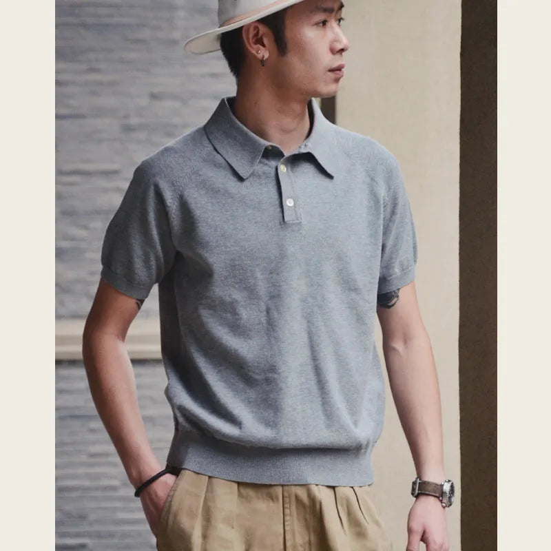Retro knitted cotton short-sleeved t-shirt in slim fit showing multiple colour options