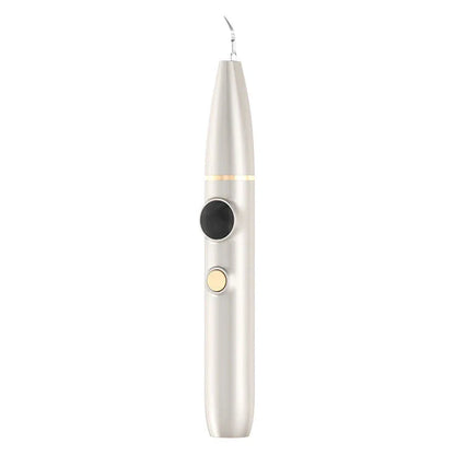 Ultrasonic Dental Plaque Remover with stainless steel and silicone construction, powerful vibrations, and USB charging