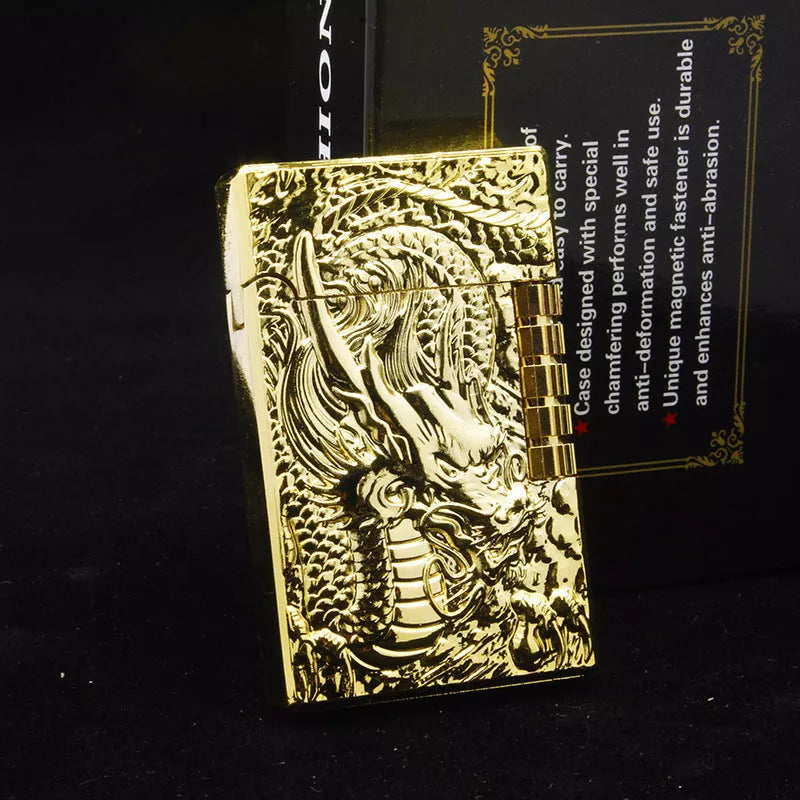 Embossed Chinese Dragon Gas Lighter with intricate design and metal construction