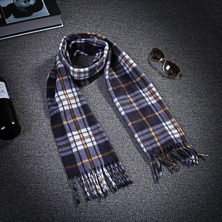 Handmade black and white plaid thermal scarf for men and women