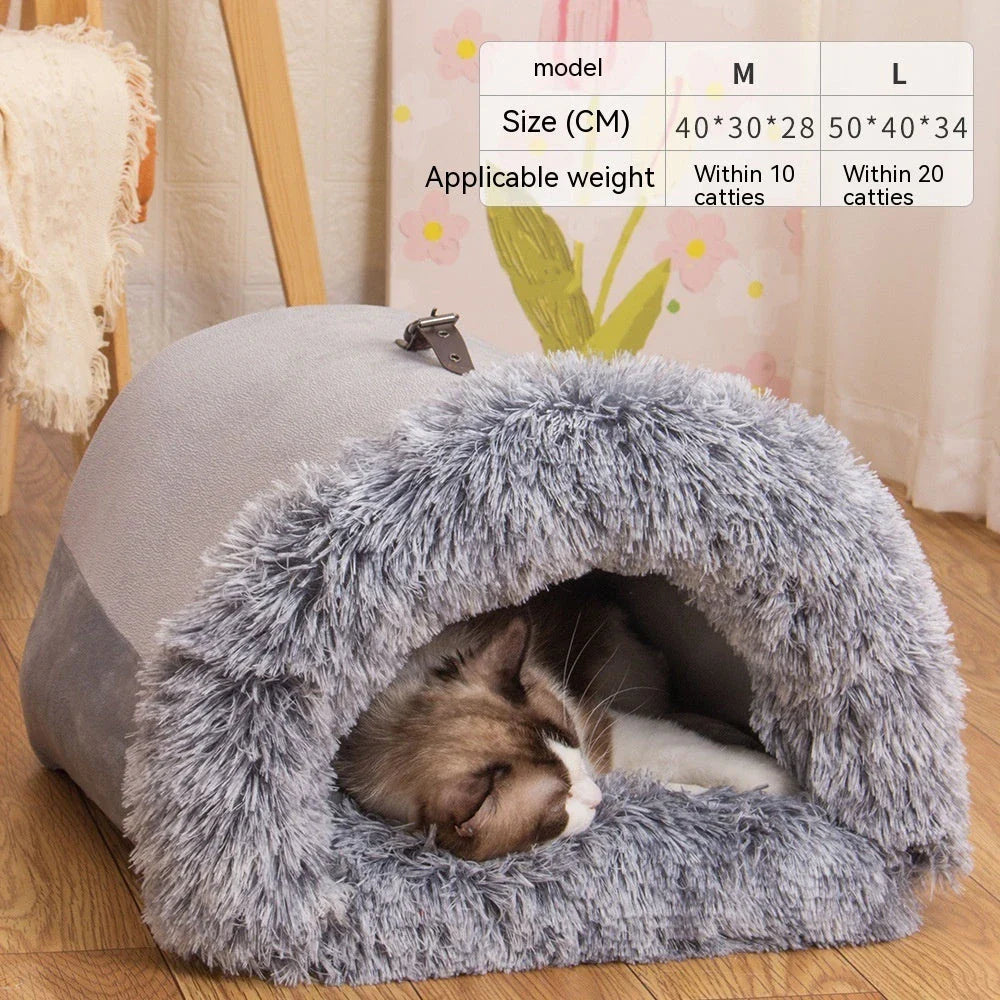 Cozy Canine Retreat: Portable Plush Pet Nest with Semi-Enclosed Design for Autumn and Winter