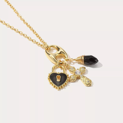 Copper-plated real gold star and moon rhinestone necklace for women