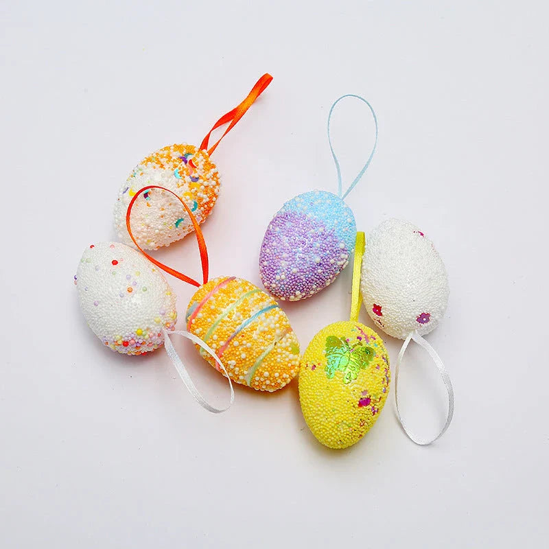 Colorful, hand-painted DIY Easter egg ornaments made of durable plastic for festive holiday decor