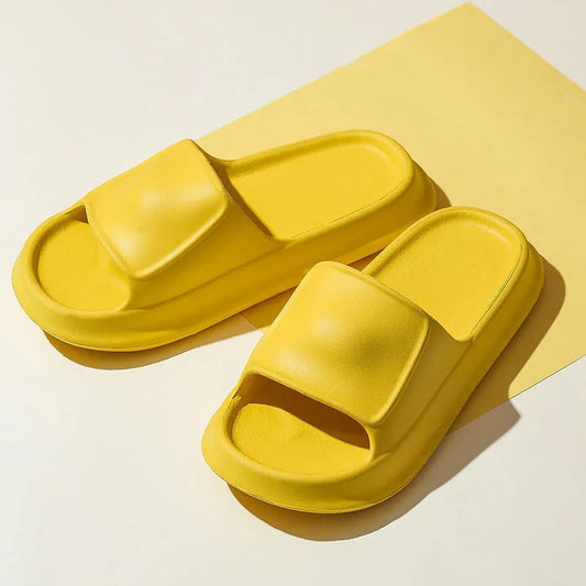 EVA flip-flop slippers with thick sole in multiple colours showing non-slip bottom