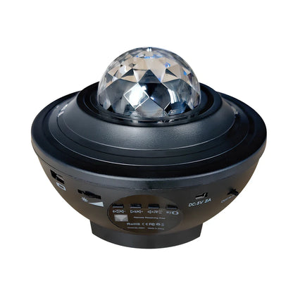 Black Bluetooth music laser projector light with remote control showing compact 160mm dimensions