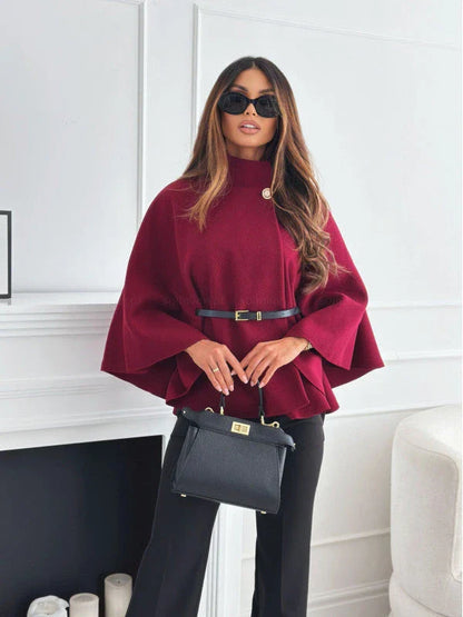 Stylish batwing cloak jacket with belt, available in various colors for women's fashion and outerwear