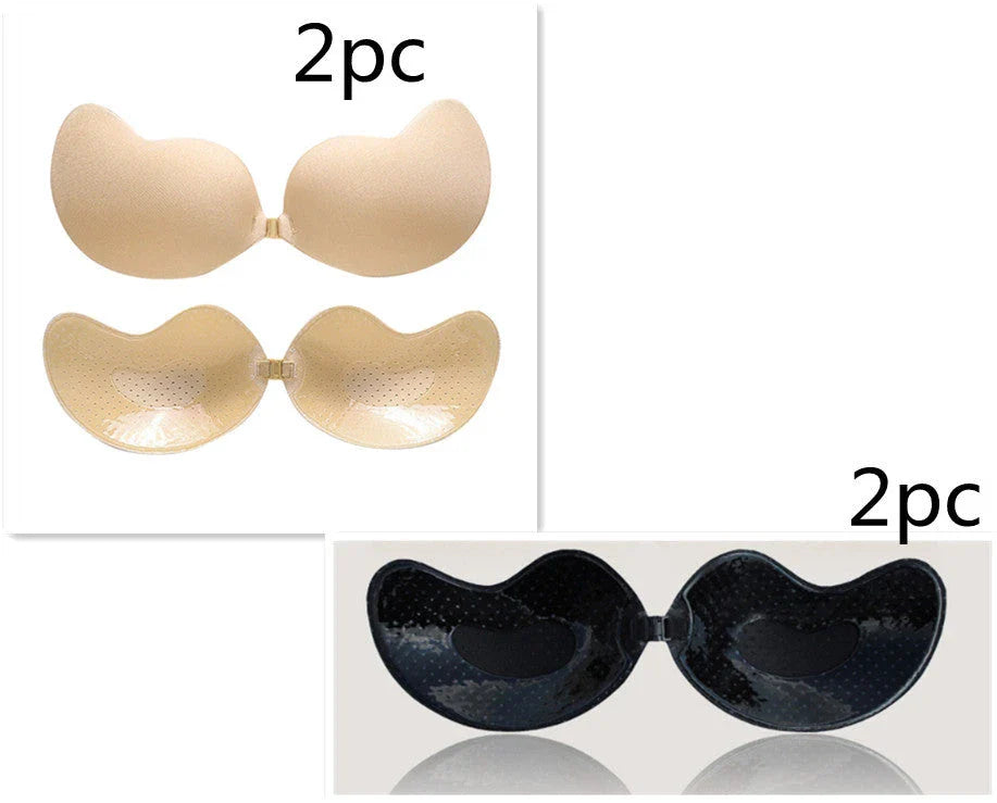 A discreet, backless and strapless silicone bra that provides a natural lift and invisible support under clothing.