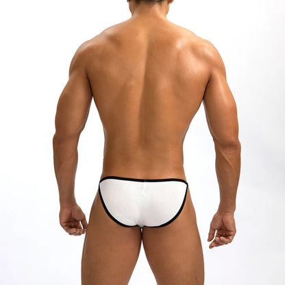 Men's solid colour low waist briefs in white and grey with rib weave fabric