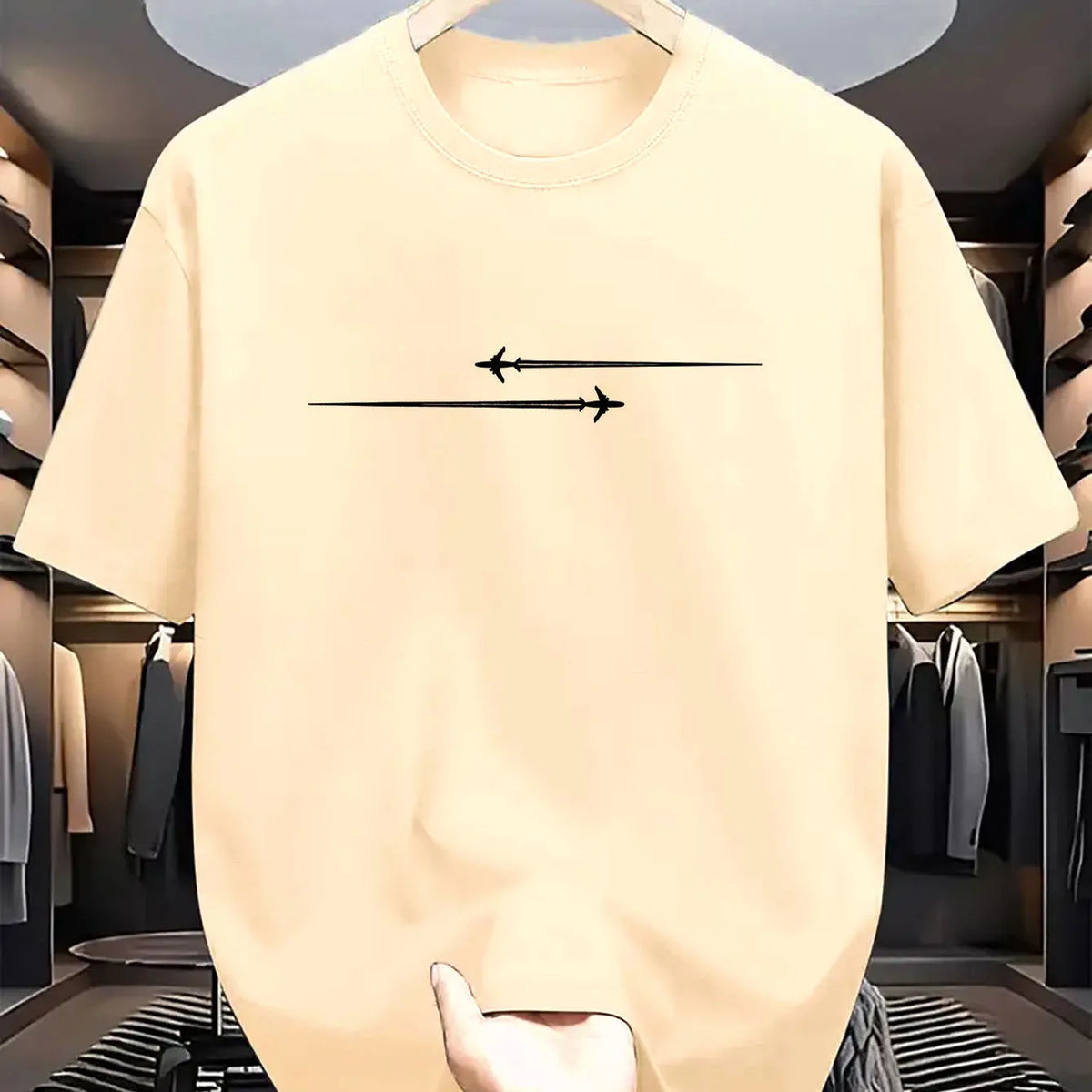 Loose-fit printed cotton blend T-shirt in black on a hanger