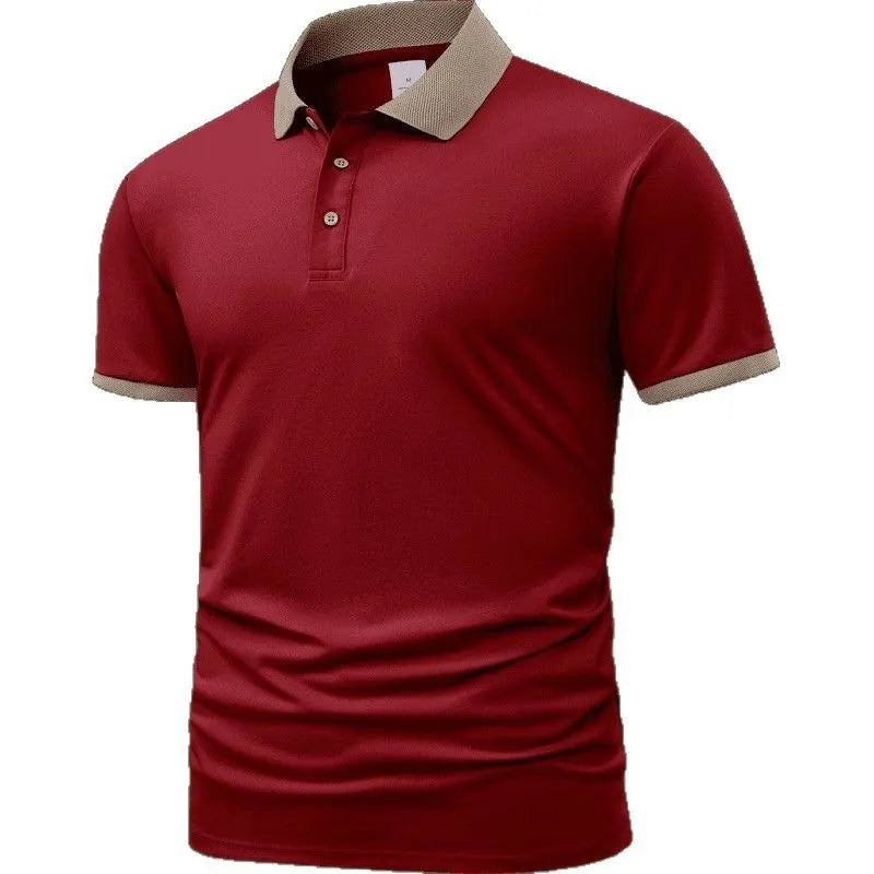 Summer polo shirt in ice silk fabric with printed flocking design on front, short sleeves