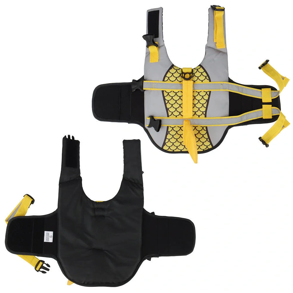 High buoyancy dog swim vest with emergency handle and leash attachment in multiple colors