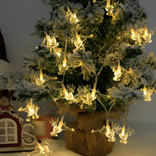 LED Christmas light string in deer shape, 1.5m length with 10 beads emitting 3000 lm, battery box and PVC construction for holiday decor