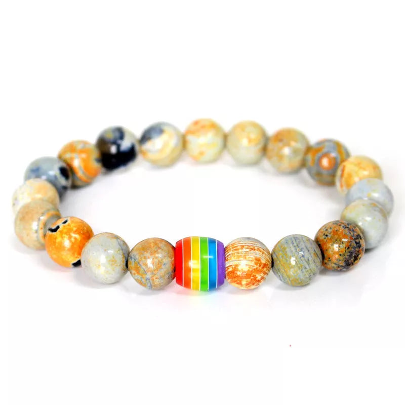 Rainbow Bead Bracelet with natural stone strand in multiple colors
