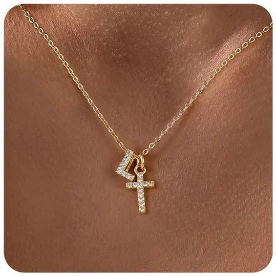 A-Z zircon inlaid letter necklace on a copper regular chain with electroplated finish