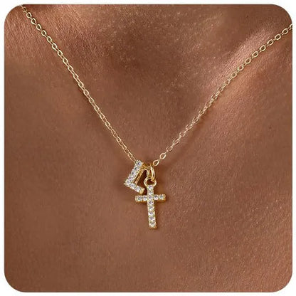 A-Z zircon inlaid letter necklace on a copper regular chain with electroplated finish